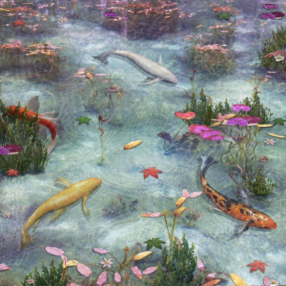 Monet Pond, Japan inspired original art, vibrant wall decor