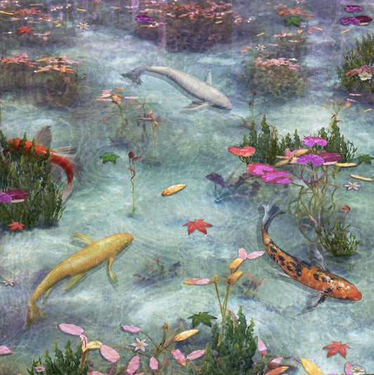 Monet Pond, Japan inspired original art, vibrant wall decor