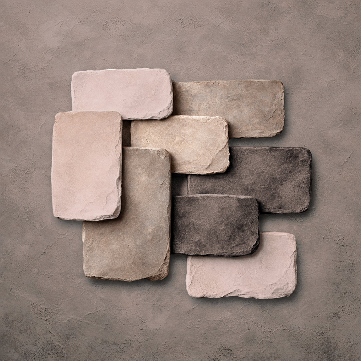 a collection of various colored stones or blocks arranged in a visually appealing manner.
