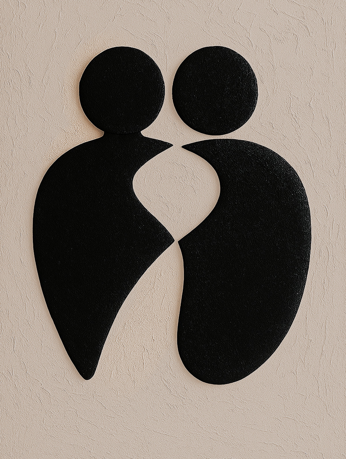 two black silhouettes of people, one on top of the other, against a light background.
